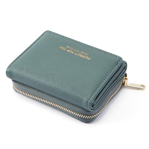 ANYWN Geldbörse Damen klein, Geldbeutel Damen klein, kleines Portemonnaie Damen, Geldtasche klein Damen mit Große Kapazität, Elegante und Süße Damen Geldbeutel mit Großes Münzfach Graublau von ANYWN