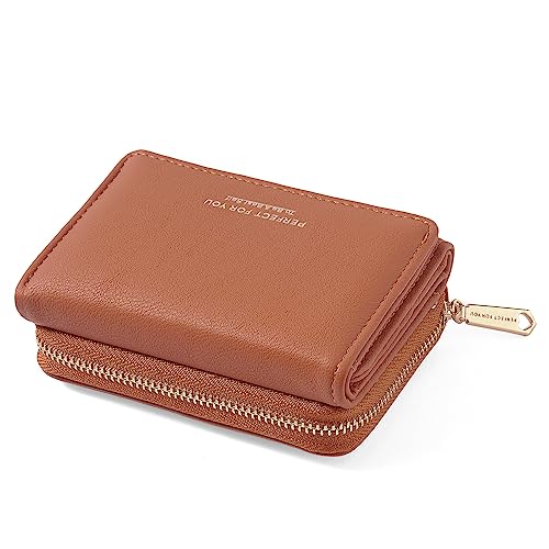 ANYWN Geldbörse Damen klein, Geldbeutel Damen klein, kleines Portemonnaie Damen, Geldtasche klein Damen mit Große Kapazität, Elegante und Süße Damen Geldbeutel mit Großes Münzfach 77-Braun von ANYWN