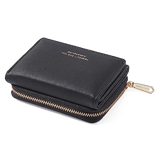 ANYWN Geldbörse Damen klein, Geldbeutel Damen klein, kleines Portemonnaie Damen, Geldtasche klein Damen mit Große Kapazität, Elegante und Süße Damen Geldbeutel mit Großes Münzfach 77-Schwarz von ANYWN