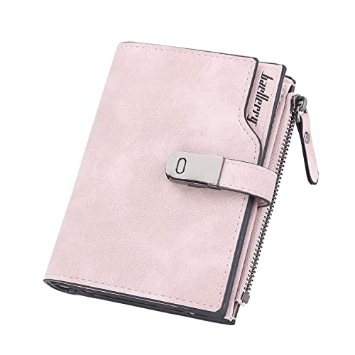 ANYWN Geldbeutel klein Damen, kleines Damen Portemonnaie aus glattem und weichem Kunstleder Geldtasche Damen klein Magnetschnalle Mini Geldbörse Damen mit Reißverschluss und Kartenfächer Rosa von ANYWN