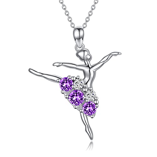 AOBOCO Ballerina Halskette 925 Sterling Silber Balletttänzer Halskette mit Kristall Ballett Geschenke für Frauen Mädchen (Purpur) von AOBOCO