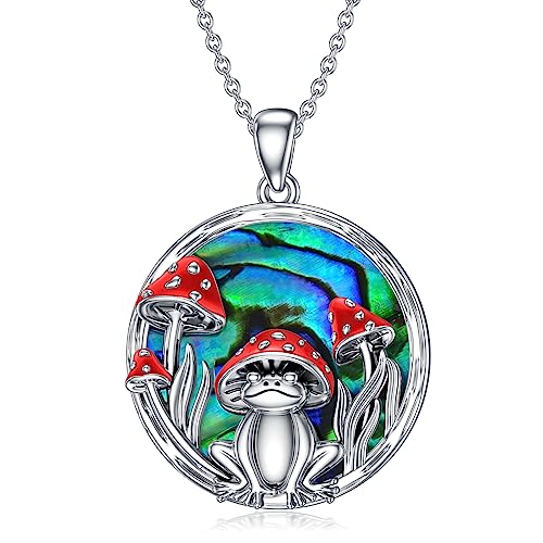 AOBOCO Frosch mit Pilz Anhänger Halskette 925 Sterling Silber Rote Pilzkette Abalone Anhänger Schmuck Geschenk für Damen und Mädchen von AOBOCO