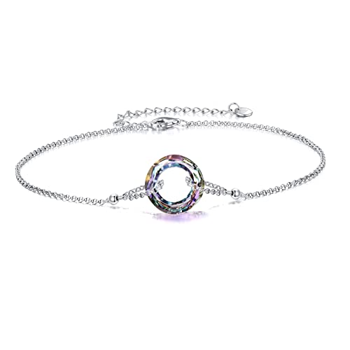 AOBOCO Fußkettchen für Damen 925 Sterling Silber Verstellbare Fusskettchen mit Kristallen Geburtstags Weihnachten Geschenke für Sie Frauen Freundin Schwester Tochter von AOBOCO