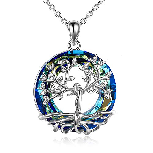 AOBOCO Baum des Lebens Halskette, 925 Sterling Silber Göttin Baum Anhänger mit Kristall von Austria, Schmuck Geschenke für Frauen(Silber) von AOBOCO