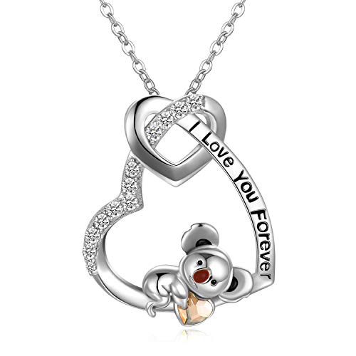 AOBOCO Koala Herz Kette Sterling Silber Ich Liebe Dich Anhänger Halskette Damen, Geburtstag Hochzeitstag Geschenke für Mutter Frauen Freundin Frau von AOBOCO