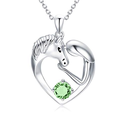 AOBOCO 925 Sterling Silber Pferde Kette mit Simulierter Peridot August Geburtsstein Kristall, Pferde Schmuck Geschenke für Mädchen Frauen von AOBOCO