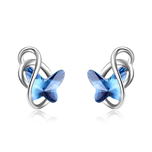 Schmetterling Ohrstecker 925 Sterling Silber Damen Schmetterling Ohrringe für Mädchen Kinder (blau) von AOBOCO