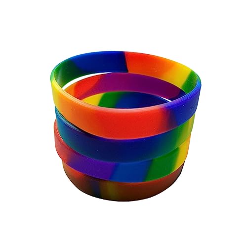 AOKWAWALIY 10 x Regenbogen-Gummi-Silikon-Armbänder, Kinder-Armband, Regenbogen-Armband, Fitness-Armband, Silikon-Armband für Kinder, sportliches Handgelenkband, Kindergeschenk, Sport, 10 Stück, von AOKWAWALIY