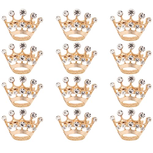 AOKWAWALIY 12 Stück Kronennadel Kronenbrosche Silbergold Kronennadeln Strasskronenbrosche Kristallhochzeitsbrosche Tiara Kronenbrosche Anstecknadeln Für Hochzeit Weihnachtsfeier (Gold) von AOKWAWALIY