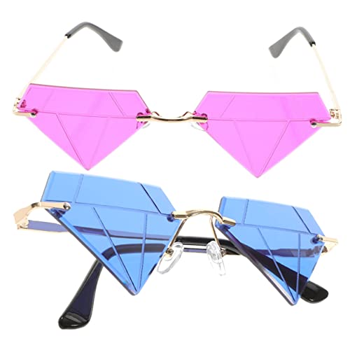 AOKWAWALIY 2 Stück Diamant Brille Randlose Brille Trendige Sonnenbrille Strand Party Sonnenbrille Coole Brille Für Teenager 90Er Jahre Sonnenbrille Für Damen Rahmenlose Sonnenbrille von AOKWAWALIY