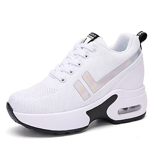 AONEGOLD® Damen Keilabsatz Sneakers Sportschuhe Wedges Turnschuhe Freizeit Schuhe (Weiß 1298, Numeric_42) von AONEGOLD