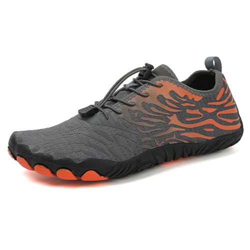 AONEGOLD Barfußschuhe Damen Herren Wasserschuhe Badeschuhe Sommer Strandschuhe Surfschuhe Schwimmschuhe Aquaschuhe Fitnessschuhe mit rutschfest Sohle Zehenschuhe Schnell Trocknend(Grau,Größe 37) von AONEGOLD