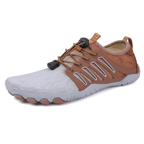 AONEGOLD Barfußschuhe Damen Herren Wasserschuhe Badeschuhe Sommer Strandschuhe Surfschuhe Schwimmschuhe Aquaschuhe Fitnessschuhe mit rutschfest Sohle Zehenschuhe Schnell Trocknend(Grau,Größe 40) von AONEGOLD