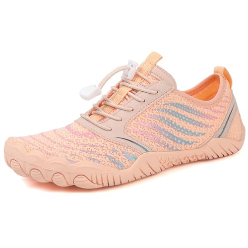 AONEGOLD Barfußschuhe Damen Herren Wasserschuhe Badeschuhe Sommer Strandschuhe Surfschuhe Schwimmschuhe Aquaschuhe Fitnessschuhe mit rutschfest Sohle Zehenschuhe Schnell Trocknend(Hell Rosa,Größe 39) von AONEGOLD