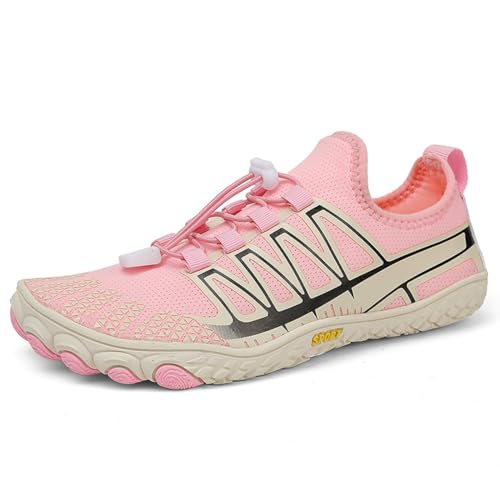 AONEGOLD Barfußschuhe Damen Herren Wasserschuhe Badeschuhe Sommer Strandschuhe Surfschuhe Schwimmschuhe Aquaschuhe Fitnessschuhe mit rutschfest Sohle Zehenschuhe Schnell Trocknend(Rosa,Größe 40) von AONEGOLD