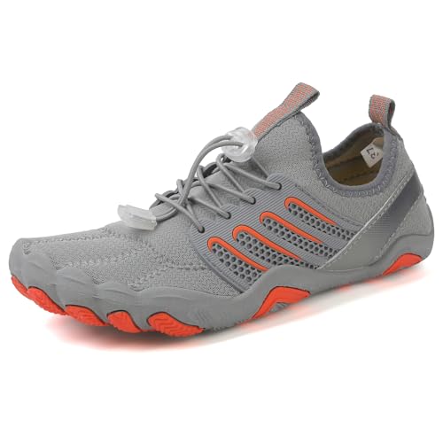 AONEGOLD Barfußschuhe Herren Badeschuhe Damen Wasserschuhe Sommer rutschfest Schwimmschuhe Leicht Aquaschuhe Fitnessschuhe Schnell Trocknen Surfschuhe (1736 2Grau,36EU) von AONEGOLD