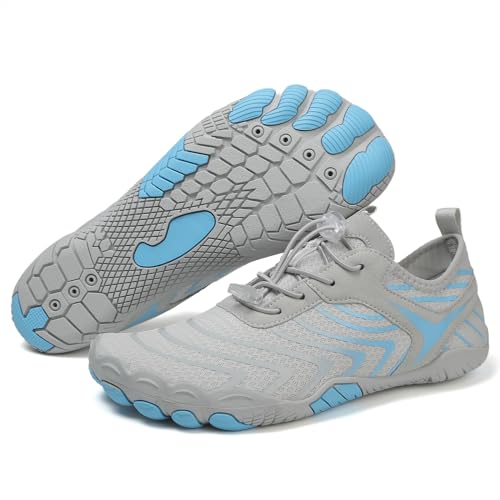 AONEGOLD Barfußschuhe Herren Badeschuhe Damen Wasserschuhe Sommer rutschfest Schwimmschuhe Leicht Aquaschuhe Fitnessschuhe Schnell Trocknen Surfschuhe (819 Grau,37EU) von AONEGOLD