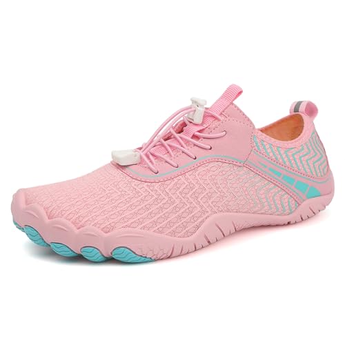 AONEGOLD Barfußschuhe Herren Badeschuhe Damen Wasserschuhe Sommer rutschfest Schwimmschuhe Leicht Aquaschuhe Fitnessschuhe Schnell Trocknen Surfschuhe (8817 Rosa,36EU) von AONEGOLD