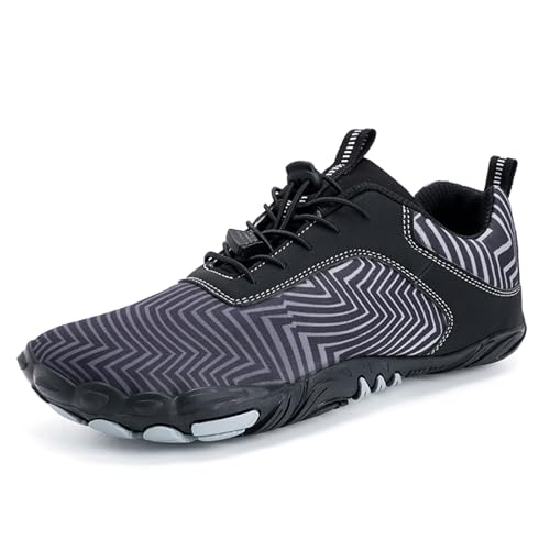 AONEGOLD Barfußschuhe Herren Damen Traillaufschuhe Atmungsakiv Barfussschuhe Wanderschuhe Outdoor Minimalistische Barfuß Sneaker rutschfest Fitnessschuhe (Schwarz Grau,37EU) von AONEGOLD