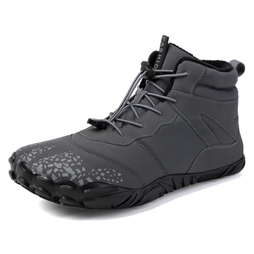 AONEGOLD Barfußschuhe Winter Damen Herren Traillaufschuhe Warm Gefüttert Winterschuhe Outdoor rutschfeste Wasserdicht Barfussschuhe(Grau,Größe 37) von AONEGOLD