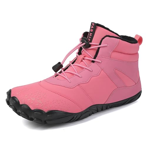 AONEGOLD Barfußschuhe Winter Damen Herren Traillaufschuhe Warm Gefüttert Winterschuhe Outdoor rutschfeste Wasserdicht Barfussschuhe(Rosa,Größe 39) von AONEGOLD