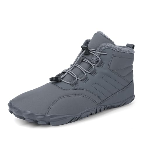 AONEGOLD Barfußschuhe Winter Warm Damen Herren Gefüttert Winterschuhe Traillaufschuhe Bequeme und Leichte Turnschuhe Plüschfutter Fitnessschuhe(Grau,47EU) von AONEGOLD