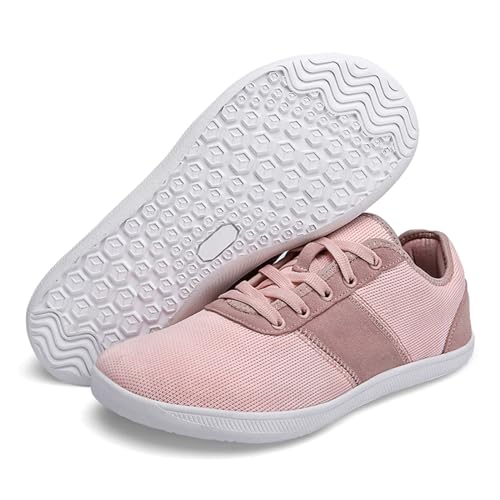 AONEGOLD Herren Barfußschuhe Damen Barfussschuhe Breite Schuhe Leicht Atmungsaktiv Walkingschuhe Fitnessschuhe Traillaufschuhe Sneakers Zero Drop Solhe (Rosa/38EU) von AONEGOLD