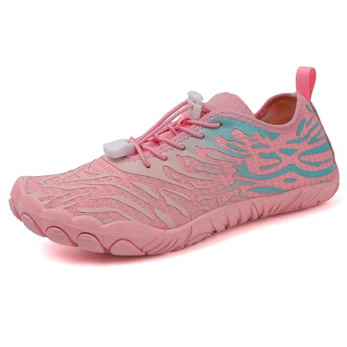 AONETIGER Badeschuhe Herren Wasserschuhe Damen Strandschuhe Sommer Atmungsaktiv Barfußschuhe rutschfeste Schwimmschuhe Surfschuhe Aquaschuhe Fitnessschuhe(8023 Rosa,40EU) von AONETIGER