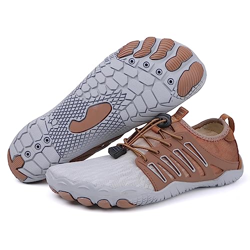 AONETIGER Badeschuhe Herren Wasserschuhe Damen Strandschuhe Sommer Atmungsaktiv Barfußschuhe rutschfeste Schwimmschuhe Surfschuhe Aquaschuhe Fitnessschuhe(818 Grau,36EU) von AONETIGER