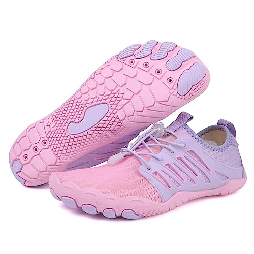 AONETIGER Badeschuhe Herren Wasserschuhe Damen Strandschuhe Sommer Atmungsaktiv Barfußschuhe rutschfeste Schwimmschuhe Surfschuhe Aquaschuhe Fitnessschuhe(818 Rosa,35EU) von AONETIGER