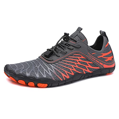 AONETIGER Badeschuhe Herren Wasserschuhe Damen Strandschuhe Sommer Atmungsaktiv Barfußschuhe rutschfeste Schwimmschuhe Surfschuhe Aquaschuhe Fitnessschuhe(Grau Orange,40EU) von AONETIGER