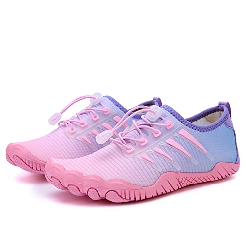 AONETIGER Badeschuhe Herren Wasserschuhe Damen Strandschuhe Sommer Atmungsaktiv Barfußschuhe rutschfeste Schwimmschuhe Surfschuhe Aquaschuhe Fitnessschuhe(Rosa Blau,35EU) von AONETIGER