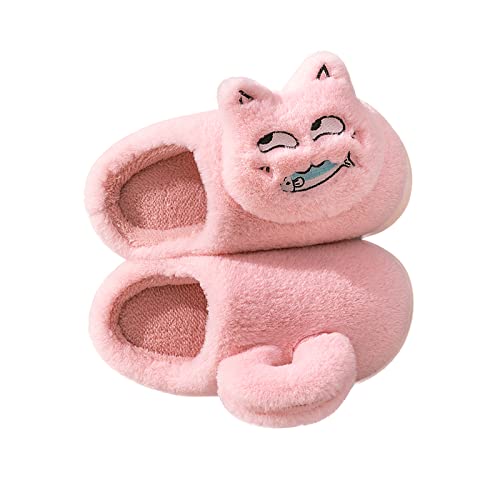 AONETIGER Hausschuhe Damen Winter Warme Flauschige Hausschuhe Plüsch Herren Pantoffeln Bequeme Kunstpelz Gefüttert Rutschfeste Slippers(38/39EU,Rosa Katze) von AONETIGER