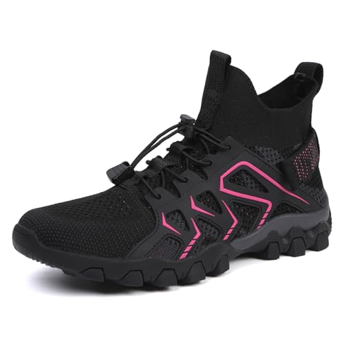 AONETIGER Herren Damen Barfußschuhe Wanderschuhe Outdoorschuhe Trekkingschuhe Ultralight Sportschuhe Camping Hiking (Größe 36EU,Schwarz Rosa) von AONETIGER