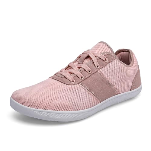 AONETIGER Unisex Barfußschuhe Damen Herren Breite Barfuss Schuhe Weich Bequem Walkingschuhe Fitnessschuhe Trailrunning Barfussschuhe Sneaker(371 Rosa,38EU) von AONETIGER