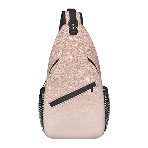 Anti-Diebstahl-Schultertasche, für Rose Gold Faux Glitter Pink Ombre Farbblock, Schulter-Crossbody-Rucksack, wasserdichte Brusttasche, Leichter, lässiger Tagesrucksack für Reisen, Sport von AOOEDM