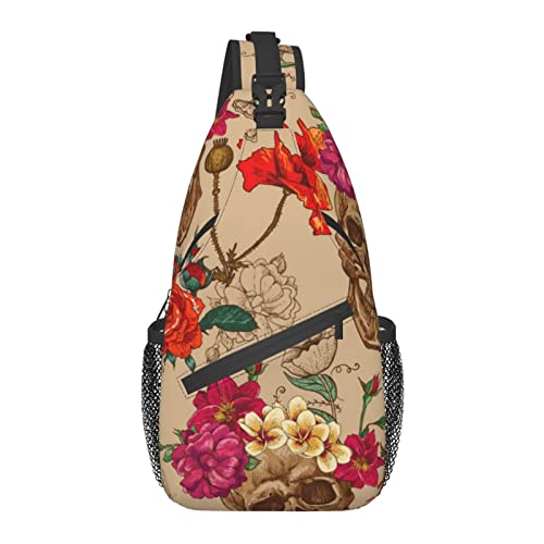 Anti-Diebstahl-Schultertasche, für Rosenblumen, Tag der Toten, Zuckerschädel, Schulter-Crossbody-Rucksack, wasserdichte Brusttasche, Leichter, lässiger Tagesrucksack für Reisen, Sport von AOOEDM