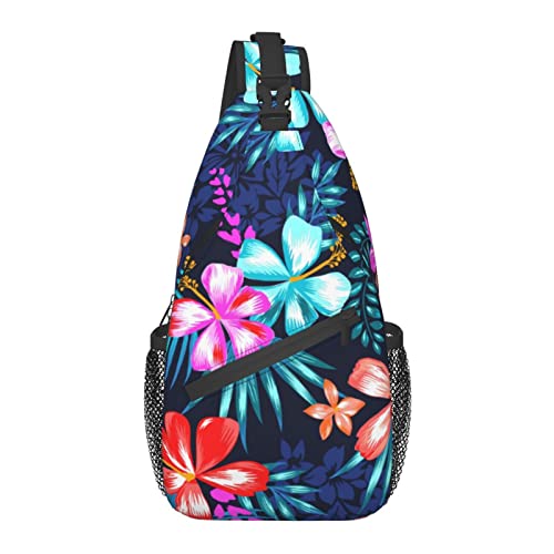 Anti-Diebstahl-Umhängetasche, für Tropische Bunte Blumen, Palmenblätter, Schulter-Crossbody-Rucksack, wasserdichte Brusttasche, Leichter, lässiger Tagesrucksack für Reisen, Sport von AOOEDM