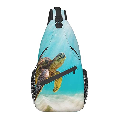 Blue Ocean Sea Turtle Unterwasser Kreuz Brusttasche Diagonally Sling Rucksack Crossbody Umhängetasche Reisen Wandern Tagesrucksäcke für Männer Frauen von AOOEDM