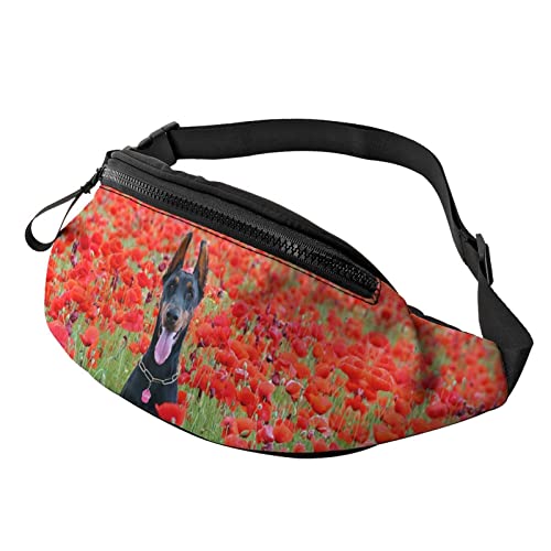 Dobermann Hund Red Rose Garden Gürteltasche Sport Casual Hüfttasche für Damen Herren Modisch von AOOEDM