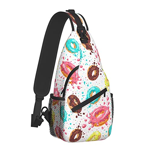 Donut Chocolate Bunte Glasuren und Spritzer Umhängetasche für Damen und Herren, Crossbody-Schultertaschen, lässiger Sling-Rucksack, Brusttasche, Reisen, Wandern, Tagesrucksack für den Außenbereich von AOOEDM