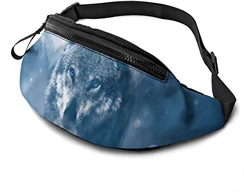 Fanny Pack for Men Women - Blue Eyed Wolf Waist Pack Bag with Headphone Hole - Lightweight Hip Bum Bag Belt Bag with Adjustable Strap for Festival Party von AOOEDM