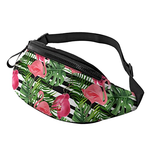 Flamingo Palm Blätter Streifen Gürteltasche Sport Casual Hüfttasche für Damen Herren Modisch von AOOEDM