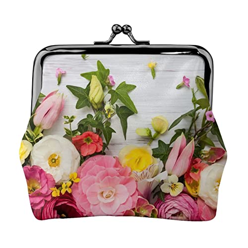 Kleine Geldbörse mit Blumen auf Holzdruck, Ledertasche mit Kussverschluss, Kleingeldbörse, Geschenke für Männer und Frauen von AOOEDM