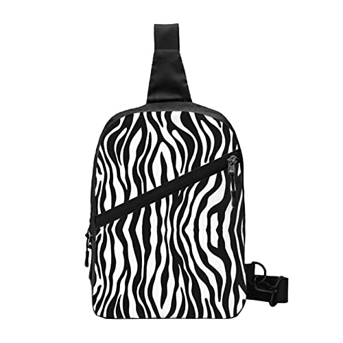 Kleiner Sling-Rucksack, Unisex, Schwarz-Weiß-Zebra-Print, Faltbare Umhängetasche, Brust-Crossbody-Tagesrucksack von AOOEDM