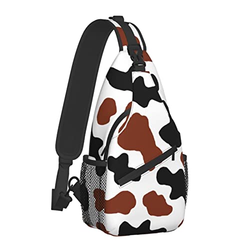 Kuh-Print Braun Schwarz Weiß Sling Bag für Damen Herren, Animal Print Crossbody Umhängetaschen Casual Sling Rucksack Brusttasche Reisen Wandern Daypack für Outdoor von AOOEDM