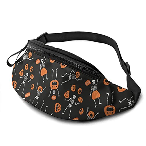 Lässige Gürteltasche für Männer und Frauen, Kürbis-Halloween-Skelette, Gürteltasche mit verstellbarem Gürtel für Reisen, Sport, Laufen von AOOEDM