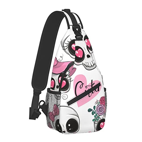 Leichter Sling-Schulterrucksack für Herren, Sugar Skulls, niedliche rosa Umhängetasche, verstellbare Sporttaschen, große Brusttasche mit verstellbarem Schultergurt von AOOEDM