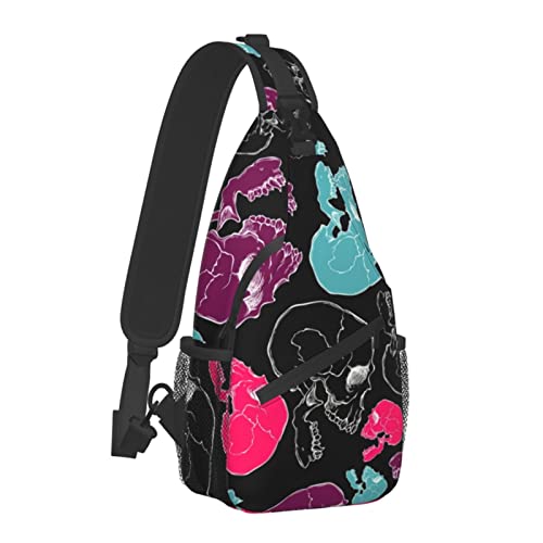 Leichter Sling-Schulterrucksack für Herren, Totenkopf-Skelettmuster, Schwarze Umhängetasche, verstellbare Sporttaschen, große Brusttasche mit verstellbarem Schultergurt Leichter Sling-Schulterrucksack für Herren, Totenkopf-Skelettmuster, Schwarze Umhängetasche, verstellbare Sporttaschen, große Brusttasche mit verstellbarem Schultergurt von AOOEDM