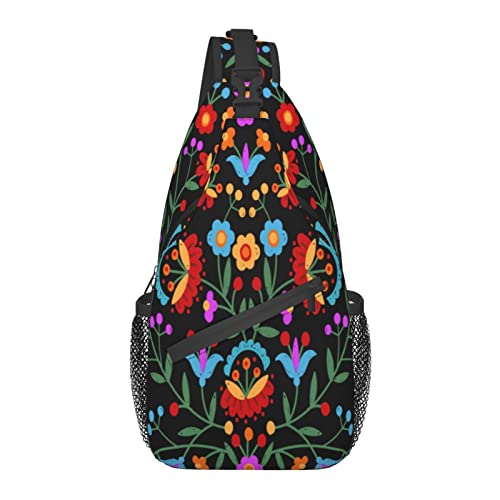 Mexico Floral Bird Colorful Cross Chest Bag Diagonally Sling Rucksack Crossbody Umhängetasche Reisen Wandern Daypacks für Männer Frauen von AOOEDM